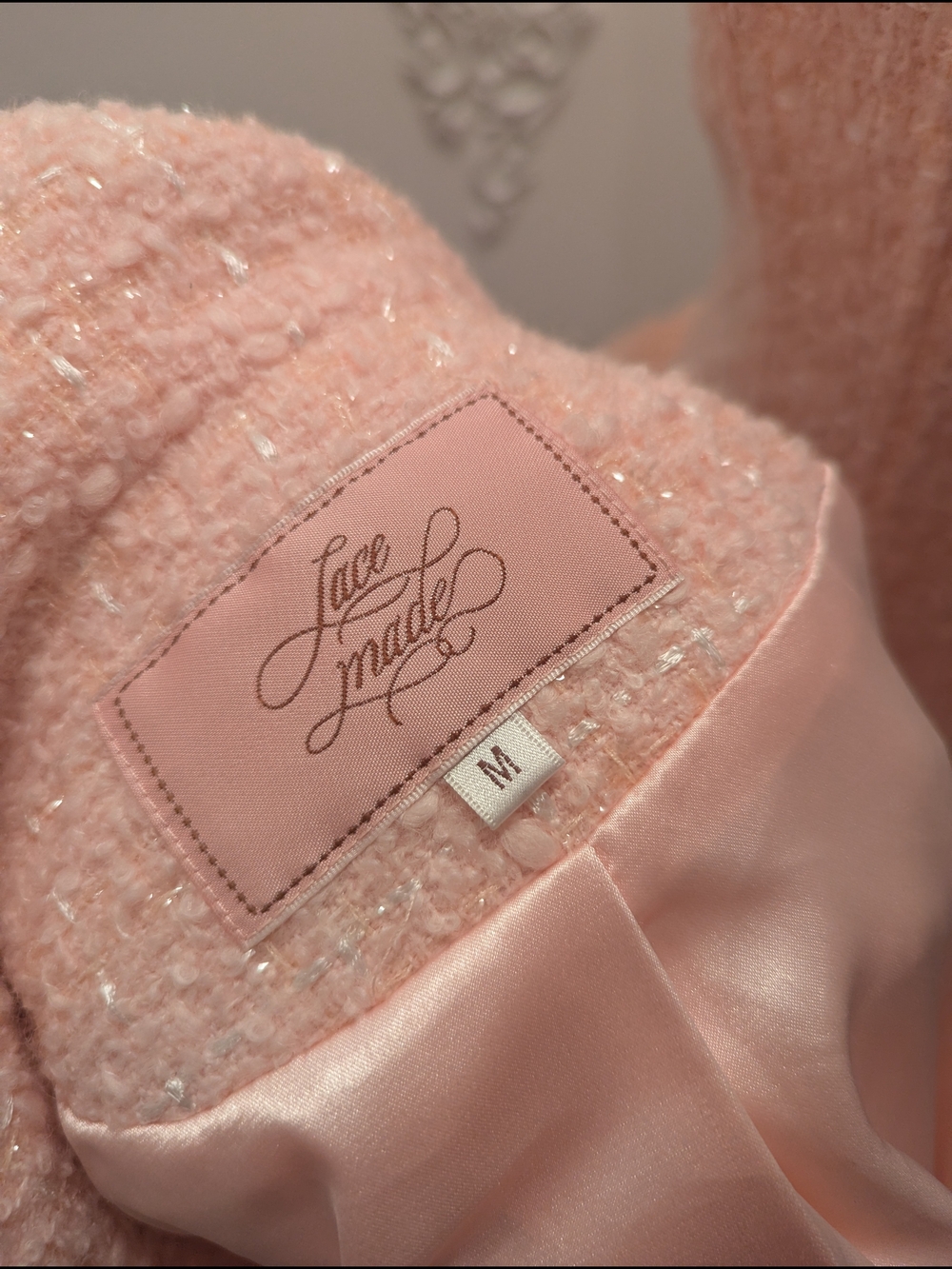 Lacemade Strapless Pink Tweed Mini Dress with Ruffle Trim - Picture 6 of 7
